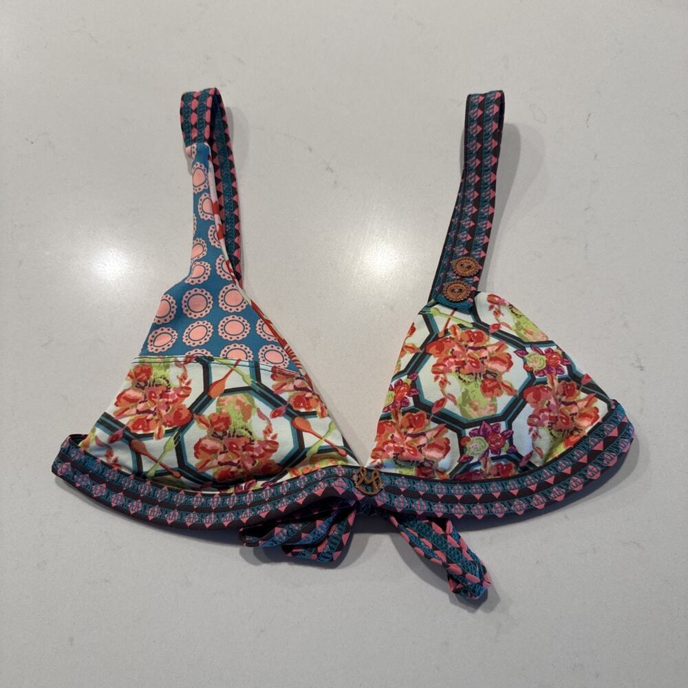 Maaji Size‎ Small Triangle Bikini Top Colorful Floral Print Swim Artsy Tie Back